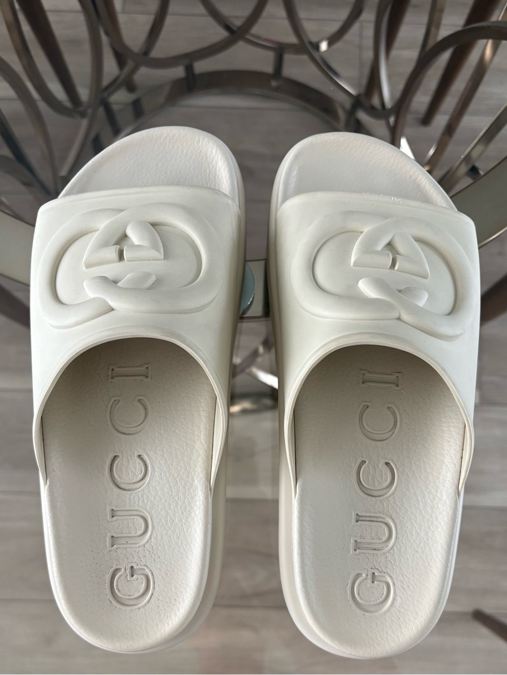 Gucci Miami Rubber Platform Logo Slide Sandals- unisex size 39